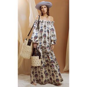 Sensi Studio STRAPLESS BALLOON SLEEVE MAXI DRESS in Soft Peach/ Size M